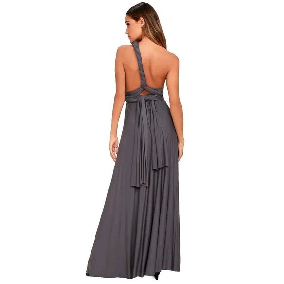Lulus Tricks of the Trade Convertible Wrap Maxi Dress Medium Dark Gray Halter - Picture 5 of 16